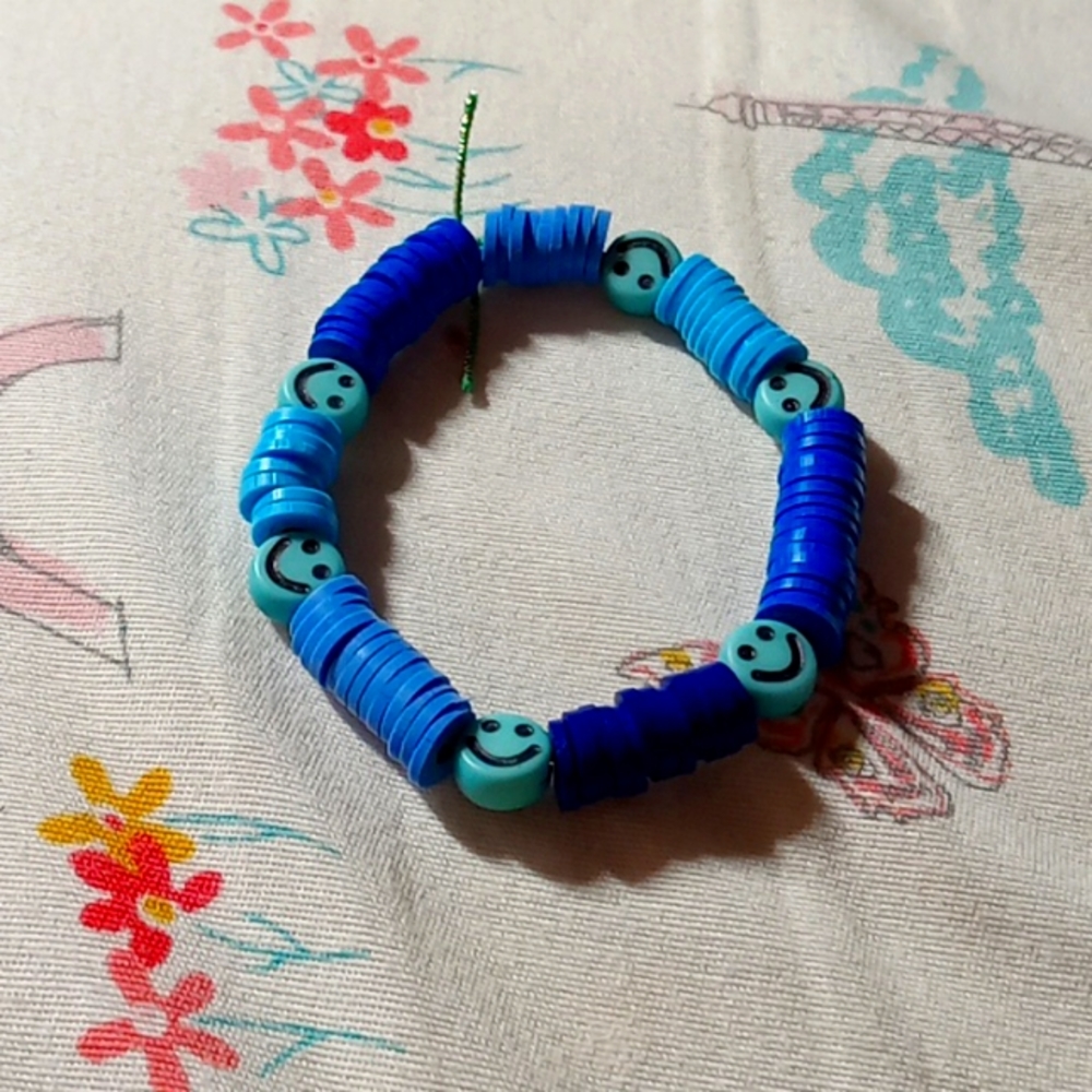 Blue smiley Face Clay Bracelet